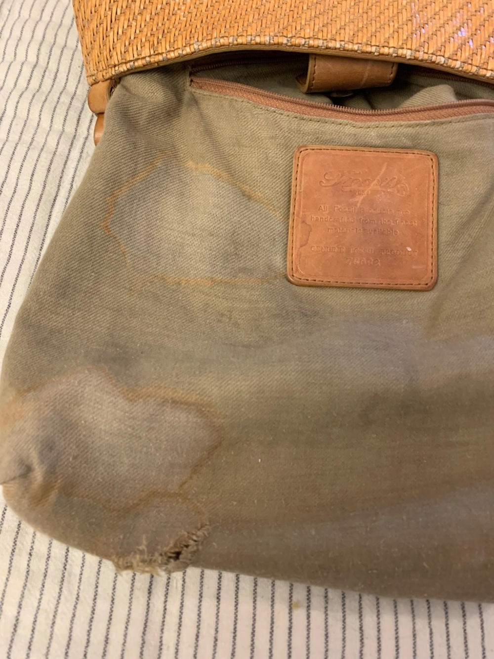 Fossil Vintage 75082 Straw Basketweave Crossbody Bag Tan Woven Boho Purse - Picture 14 of 16